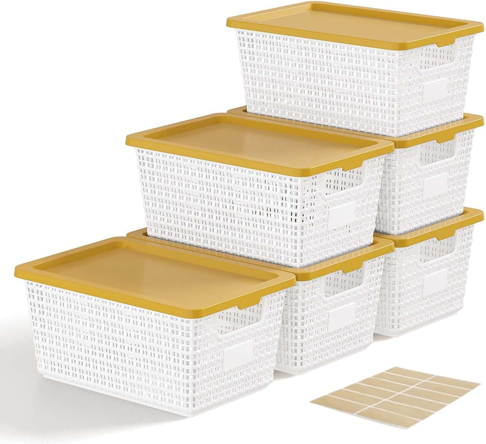 EOENVIVS Storage Bins Bakets with Lids 6 Pack, Stackable Organizer Bins for S...