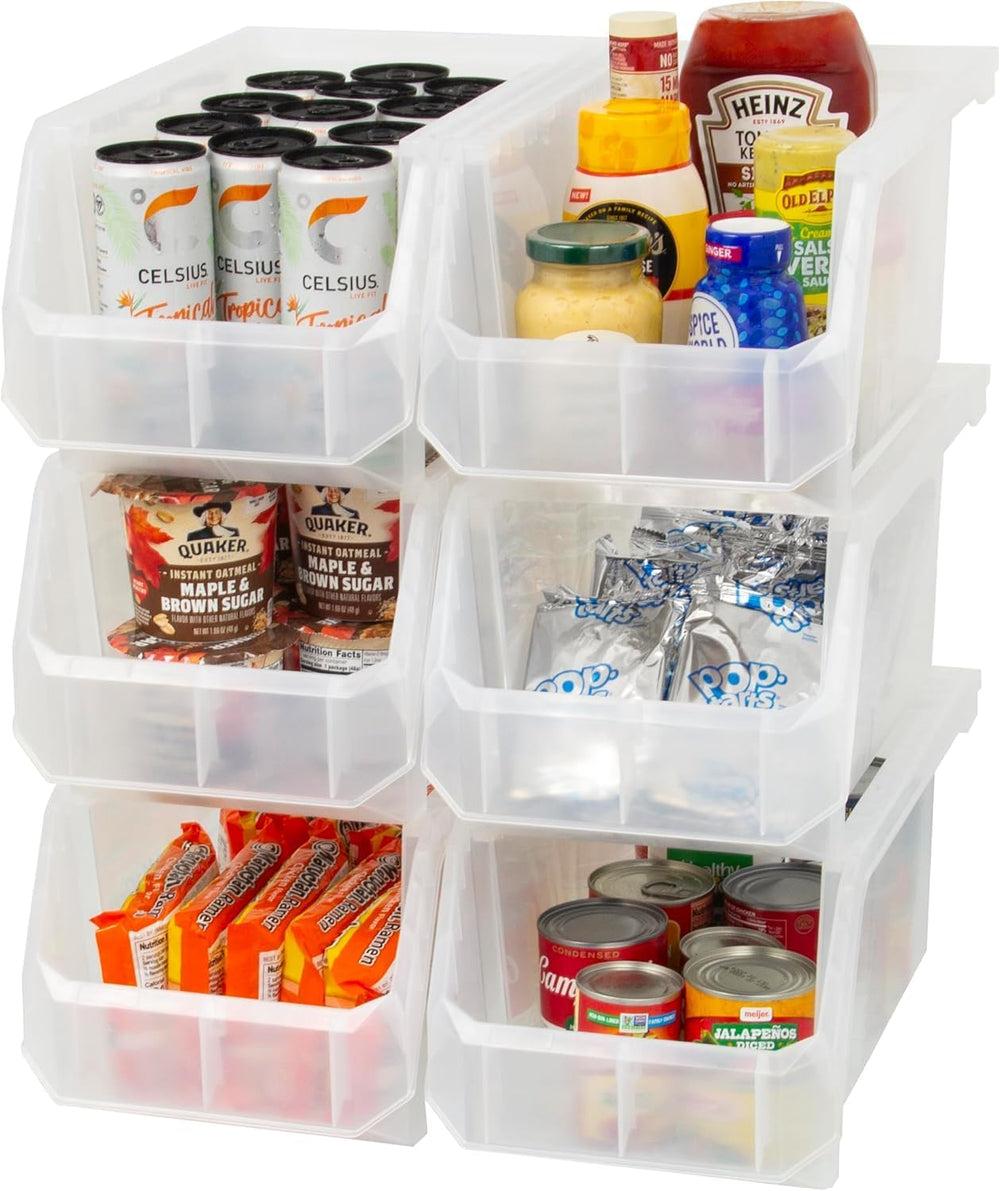 Akro-Mils ReadySpace Large Stackable Plastic Storage Bins, 6-Pack, Clear
