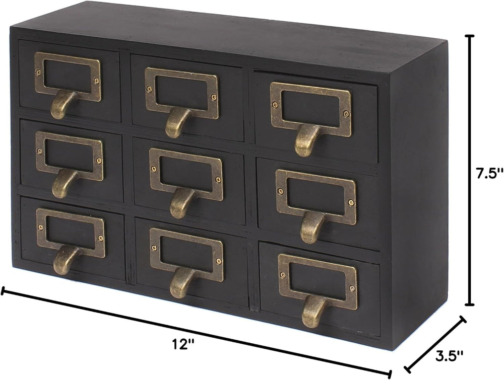 Kate and Laurel Apothecary Wood Desk Drawer Set, 9 Drawers, Rustic Black