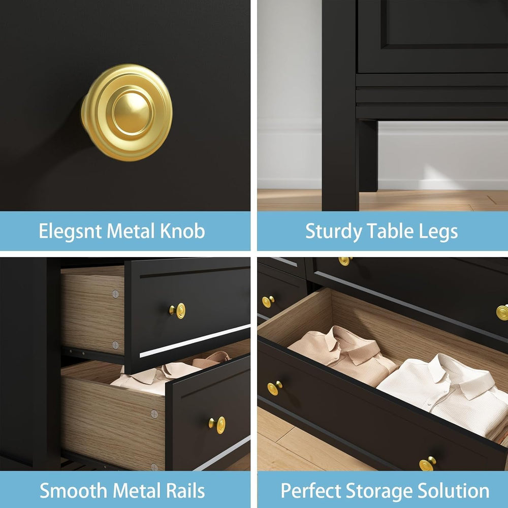 CARPETNAL 55" Black Dresser for Bedroom, 7 Drawer Black and Gold Dresser...