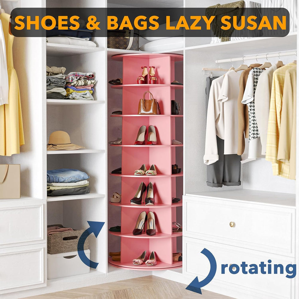 SpaceAid 7 Tier Rotating Shoe Rack Tower, Spinning Shoe Display Lazy Susan, R...