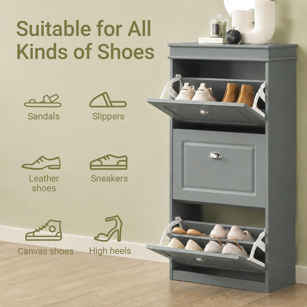 Haotian FSR94-HG, Grey Shoe Storage Cabinet with 3 Flip Drawers, Freestanding...
