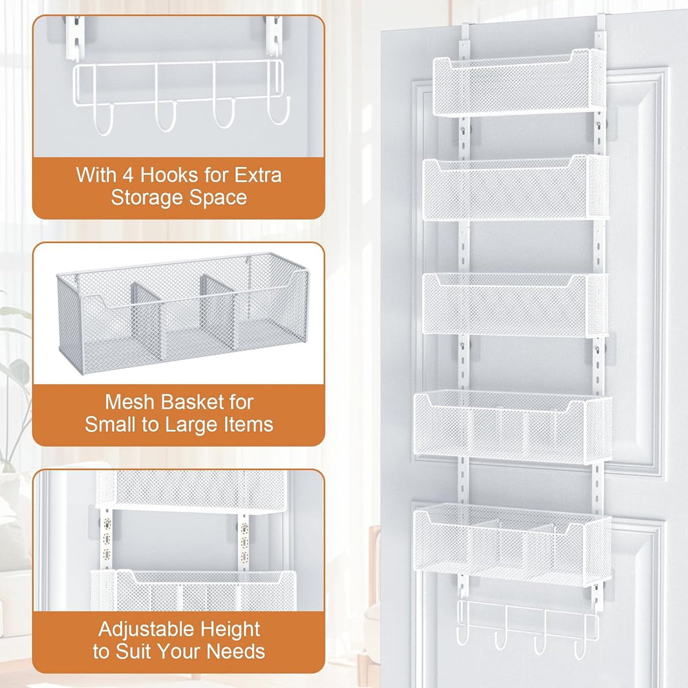 VyGrow Over The Door Organizer, Metal Door Organizer Hanging with 5 Adjustabl...