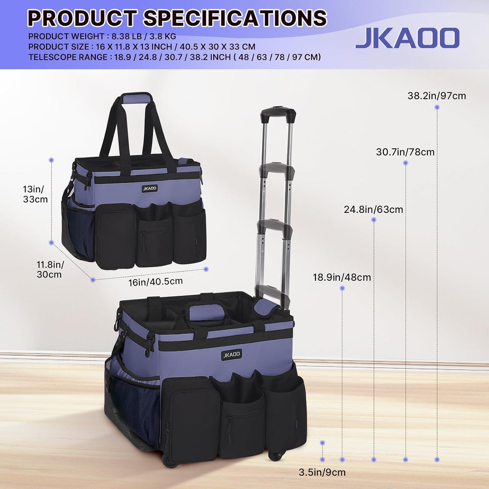JKAOO Large Rolling Cleaning Caddy Bag with Detachable Trolley, Denim Blue