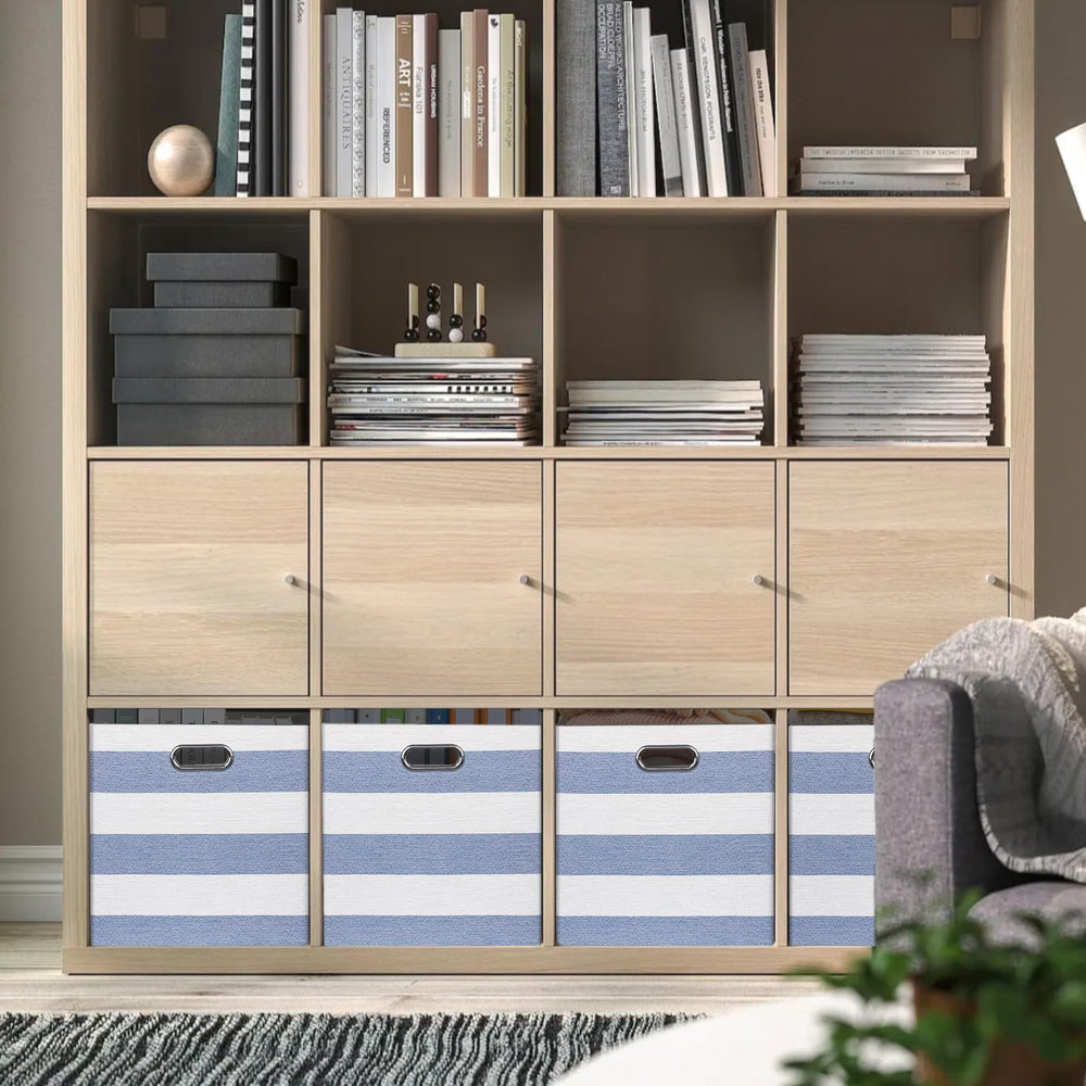 13 x 15 x 13 Inch Stripe Linen Storage Cube for Home Organizing, Pack of 4