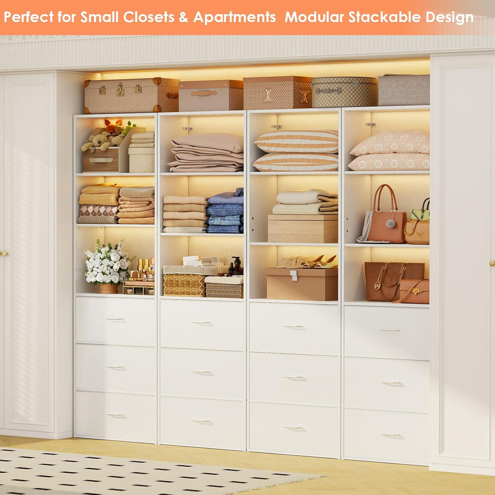 21.3" Wide Tall Wood Closet Organizer System with 3 Fabric Drawers