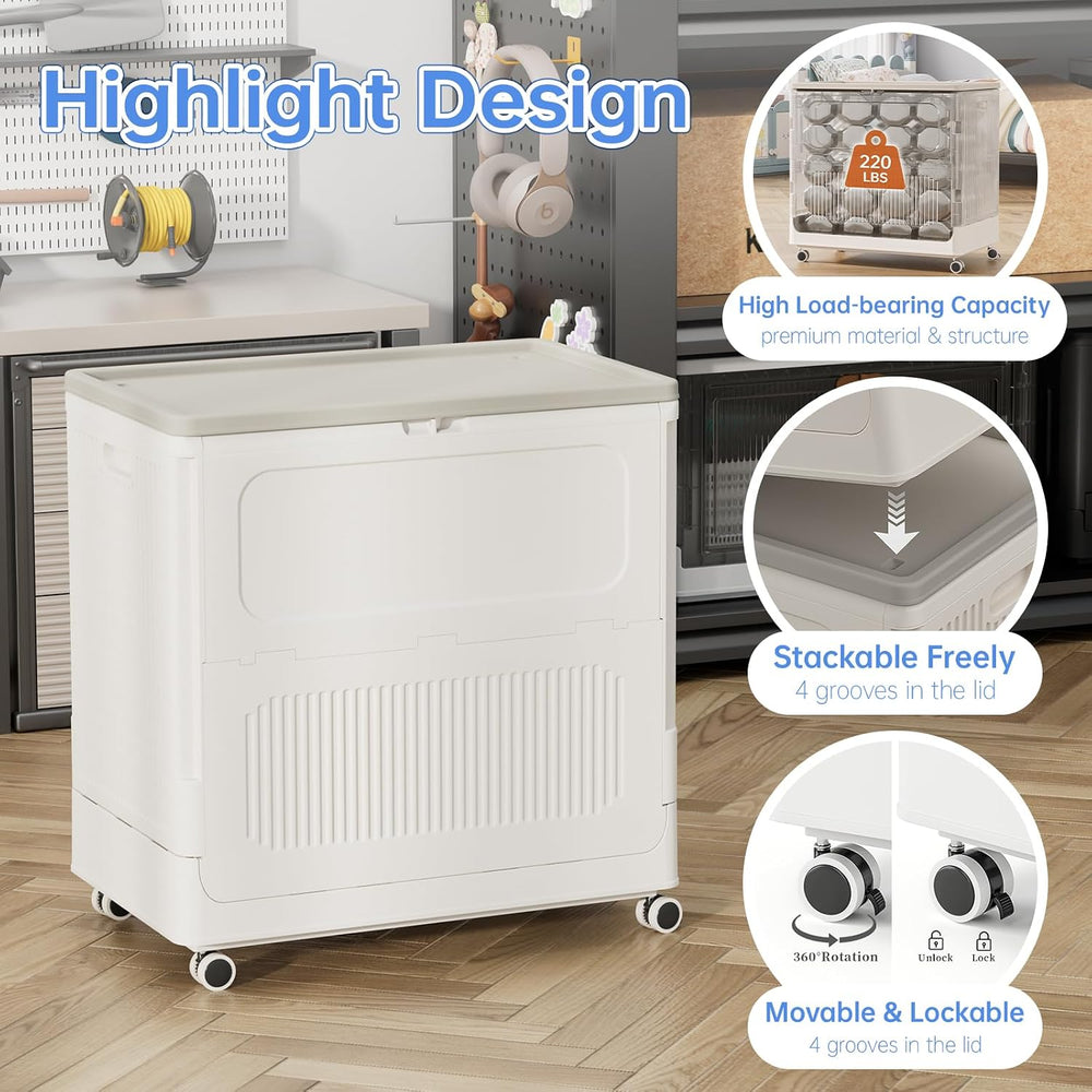 HAIXIN 130QT Large Storage Bin with Lid and Wheels, Cream White