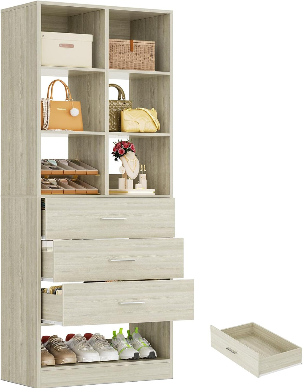 Homieasy Closet System Organizer with 3 Drawers and Partition Storage, Freest...