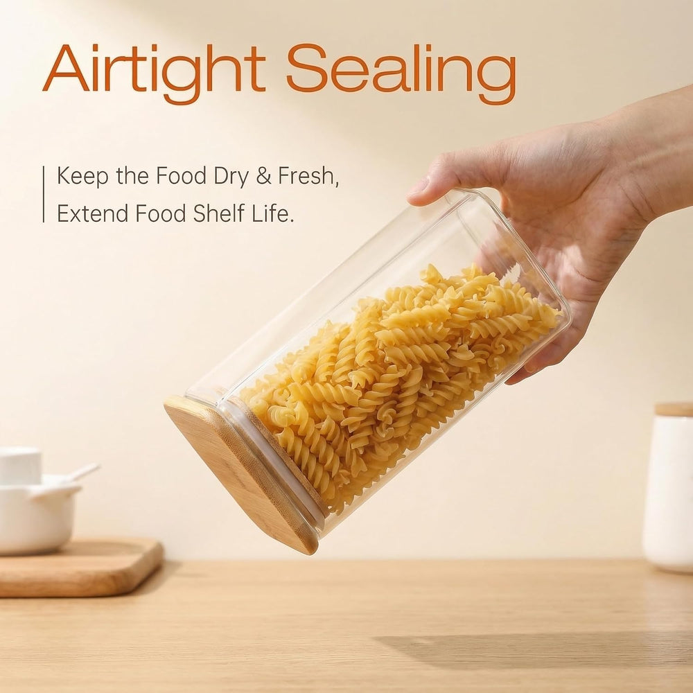 42 oz & 27 oz Square Glass Food Storage Containers with Bamboo Lids, 4 Pack