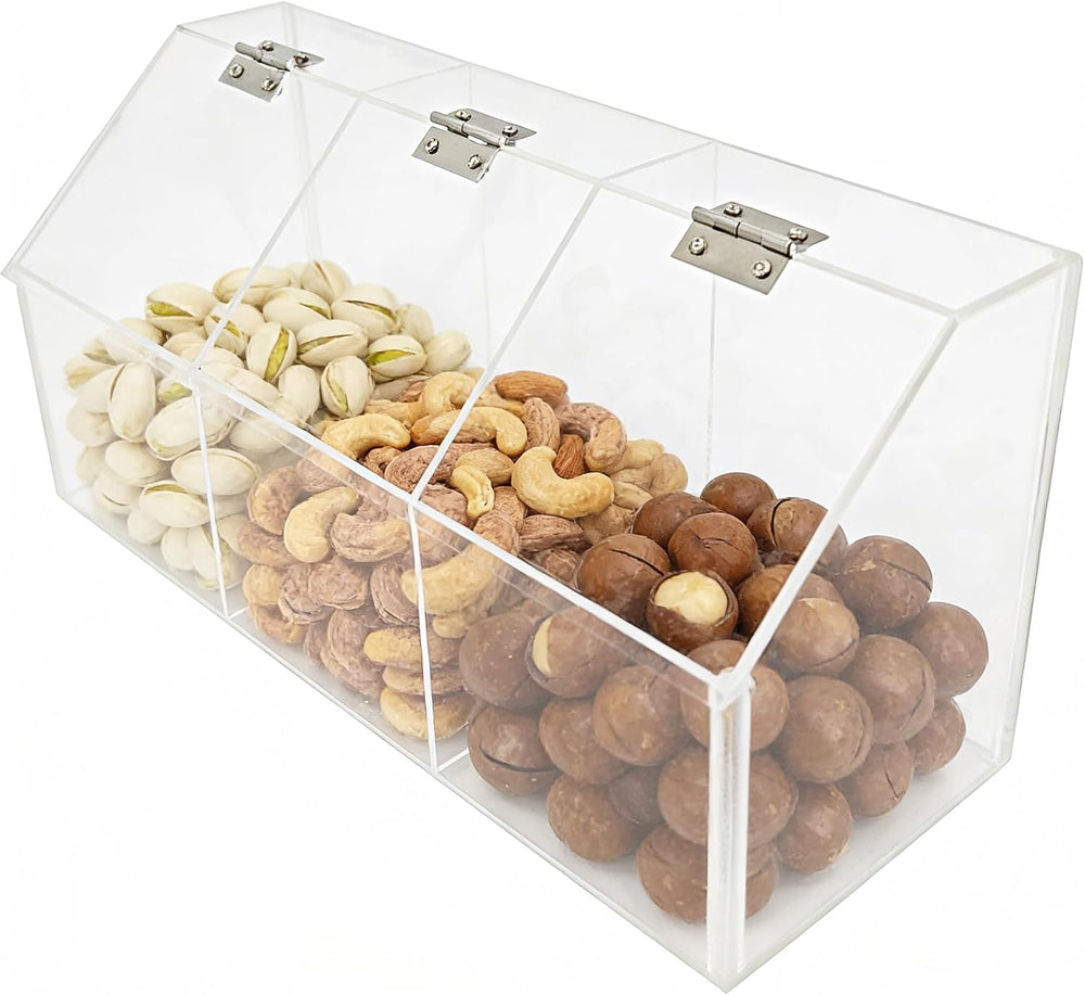 FixtureDisplays® Plaxiglass Clear Acrylic 3 Compartment Toppings Bin 15.5 X 7...