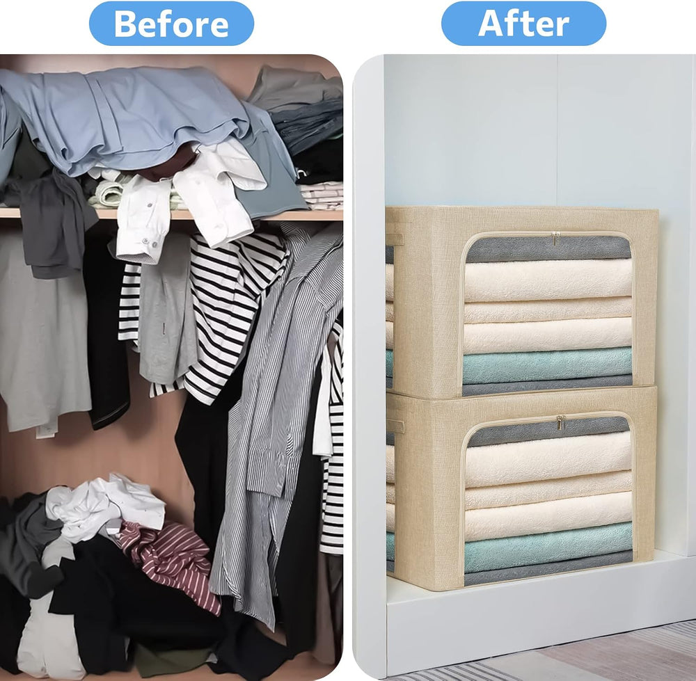 CYhom Extra Large Clothes Storage Bins - Linen Fabric Foldable Stackable Cont...
