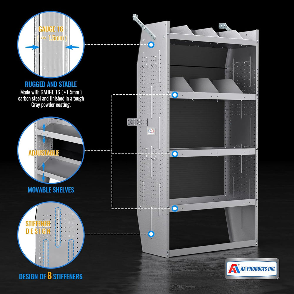 AA Products SH-6003 Steel Mid/High Roof Van Shelving Storage System Fits Tran...