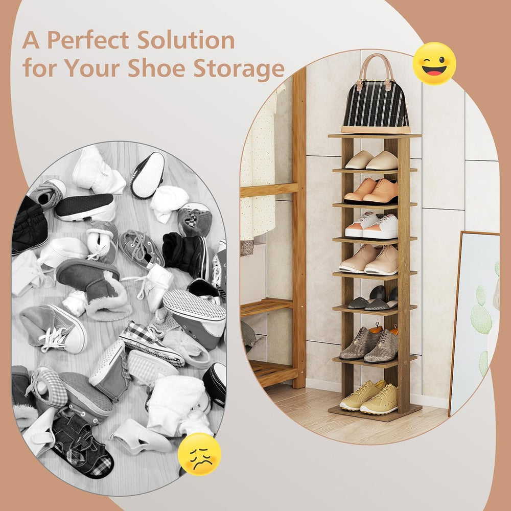 GIANTEX 8-Tier Vertical Shoe Rack, Freestanding Narrow Shoe Tower, Natural