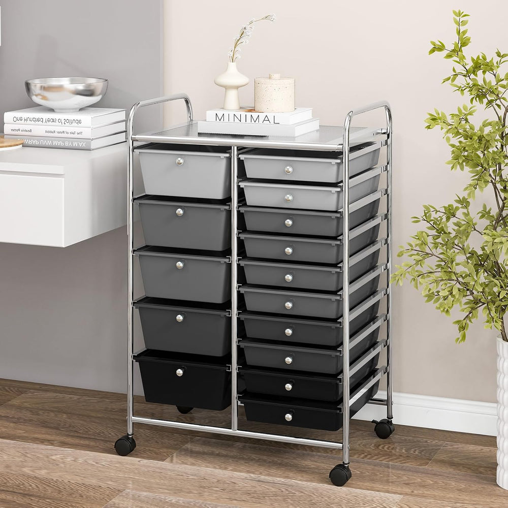 COSTWAY 15 Drawer Rolling Storage Cart, Mobile Storage Organizer