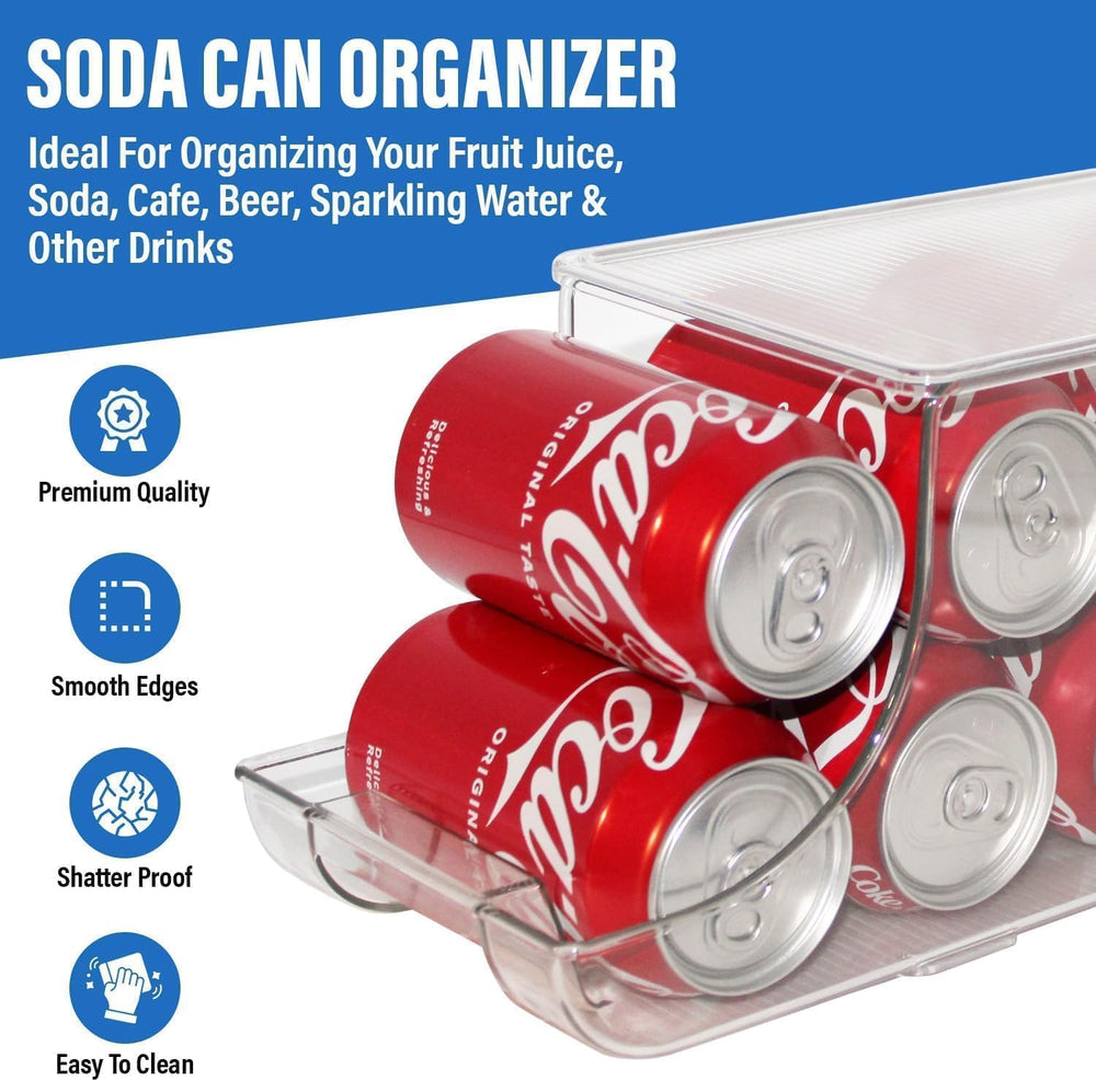 Soda Can Organizer with Lids, Stackable Soda Can Dispenser for Refrigerator, ...