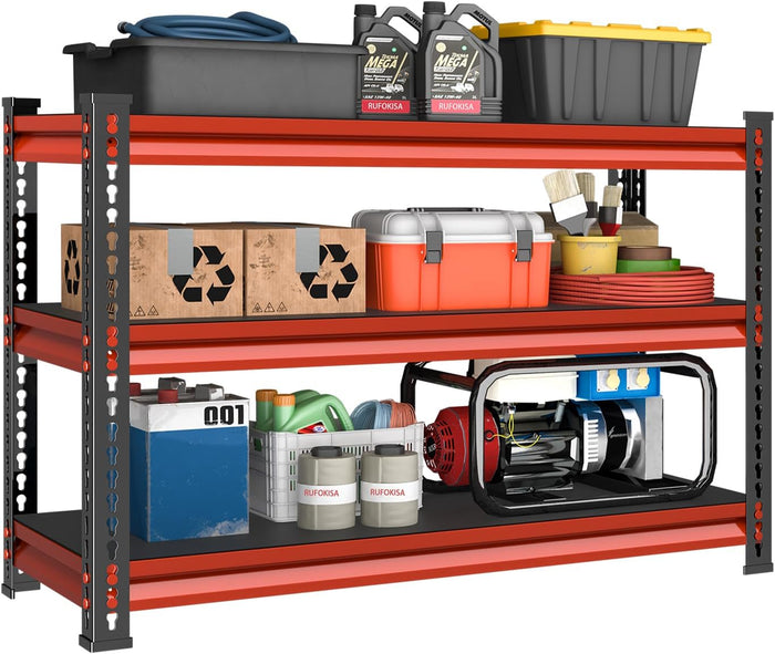 3-Tier Garage Shelving Heavy Duty, 40" W Metal Shelving Unit for Garage, 1320 lbs Load Capacity Utility Rack Shelves ＆ Storage Shelves, 40”W x 18”D x 36”H(Red)