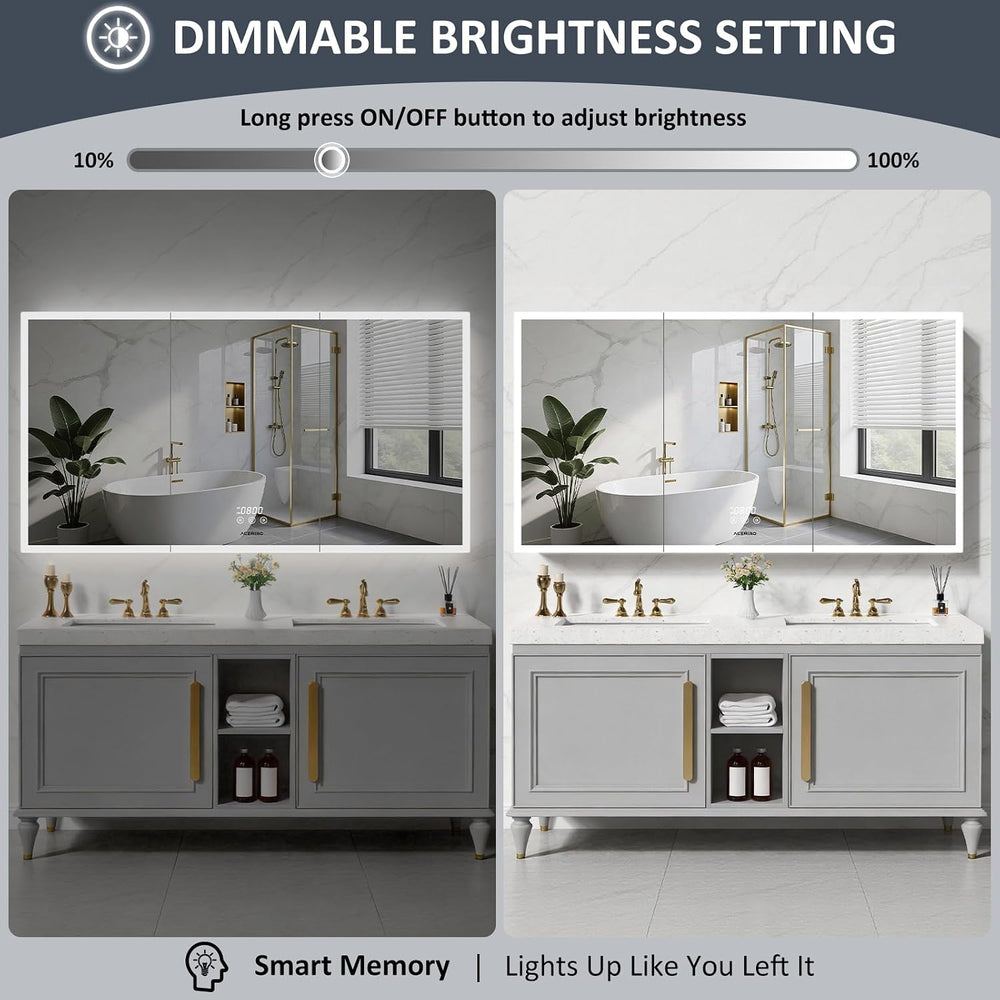 60"×32" Lighted Bathroom Medicine Cabinet with Mirror, Recessed Med...