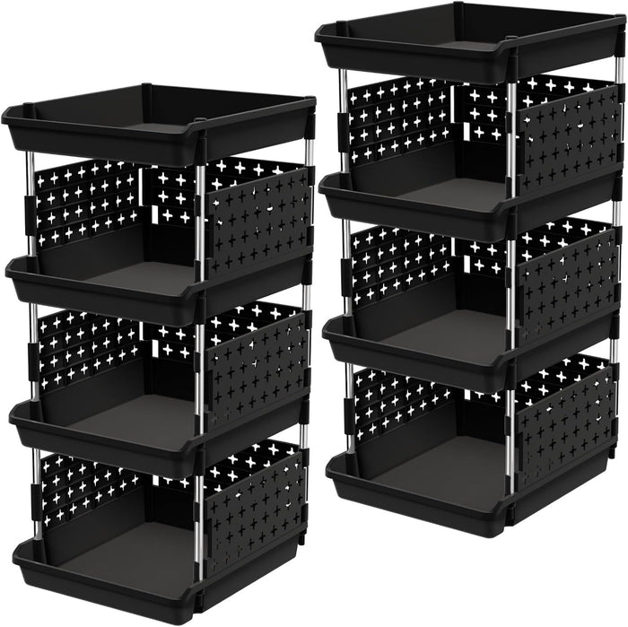 Lifewit 4 Tier Plastic Stackable Storage Baskets for Clothes 2 Pack, Black