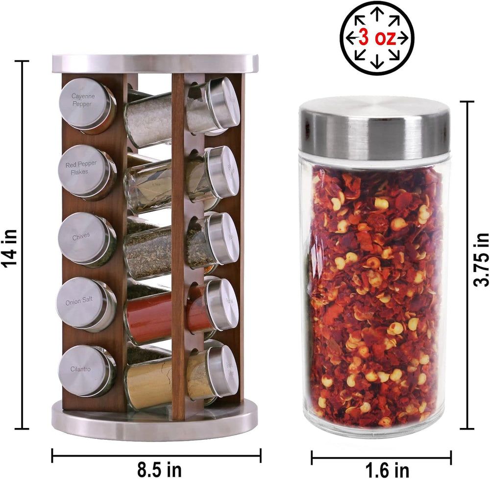 Orii 20 Jar Rotating Dark Acacia Wood Spice Rack with Spices Included & 5...