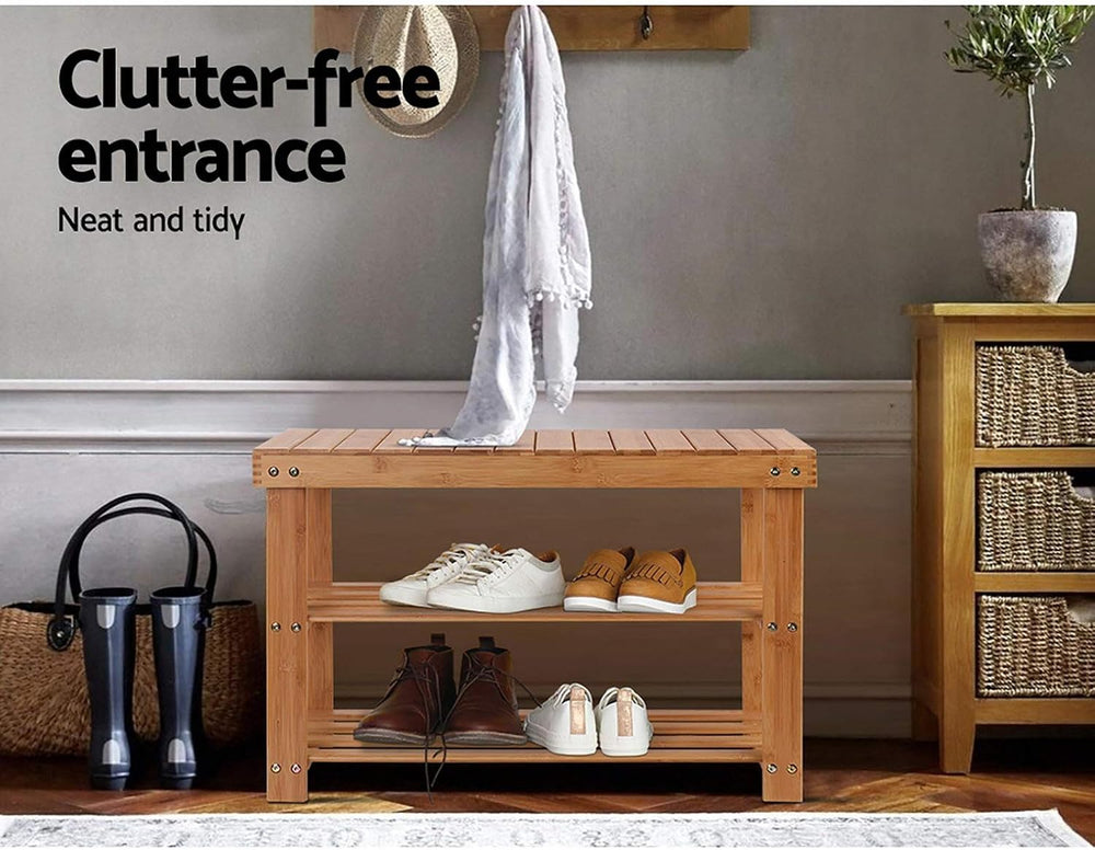 Artiss Shoe Rack Bench, Bamboo Shoes Storage Cabinet Organiser Benches Seat O...