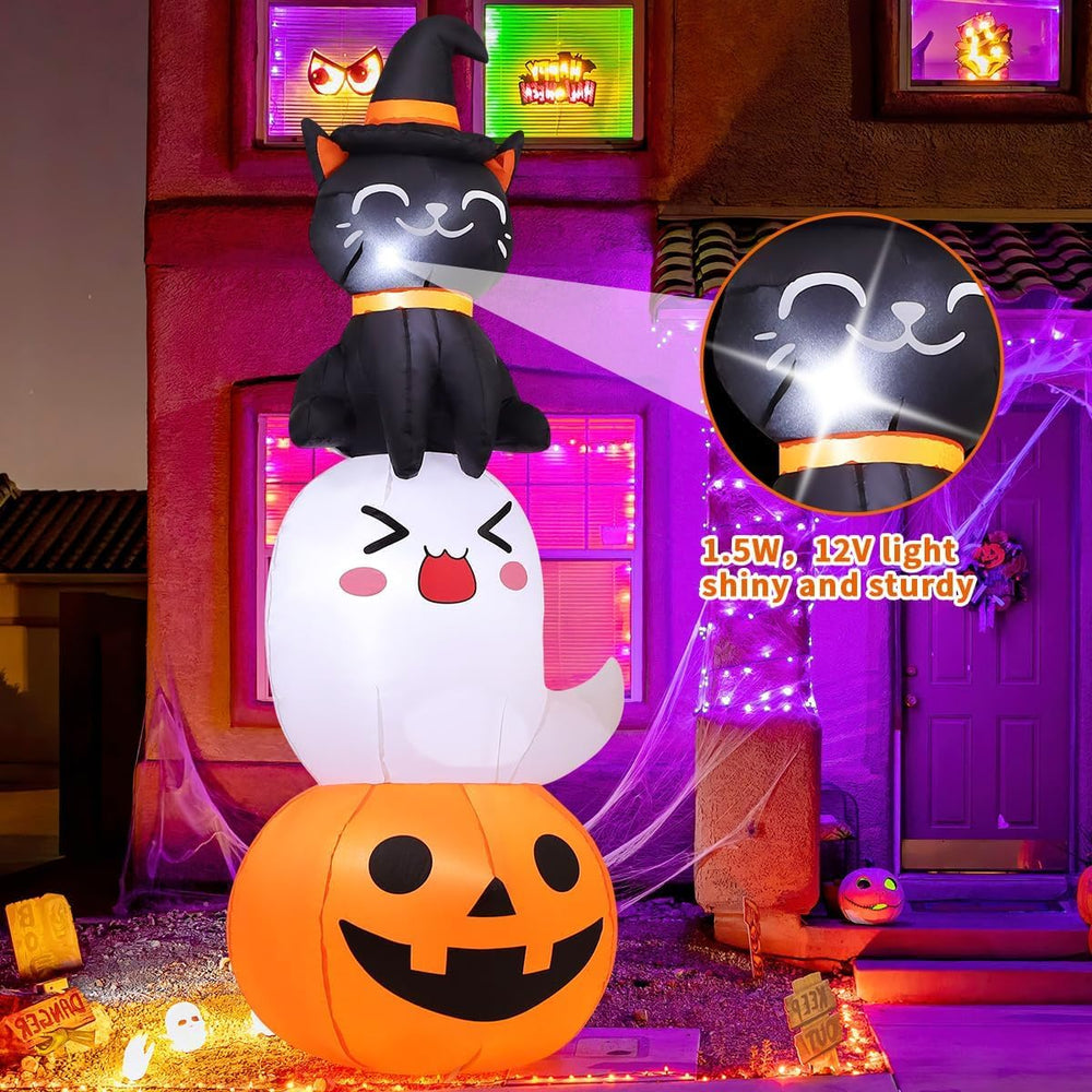 COMIN 6 FT Halloween Inflatables Pumpkin Ghost Cat Combo Outdoor Decorations ...
