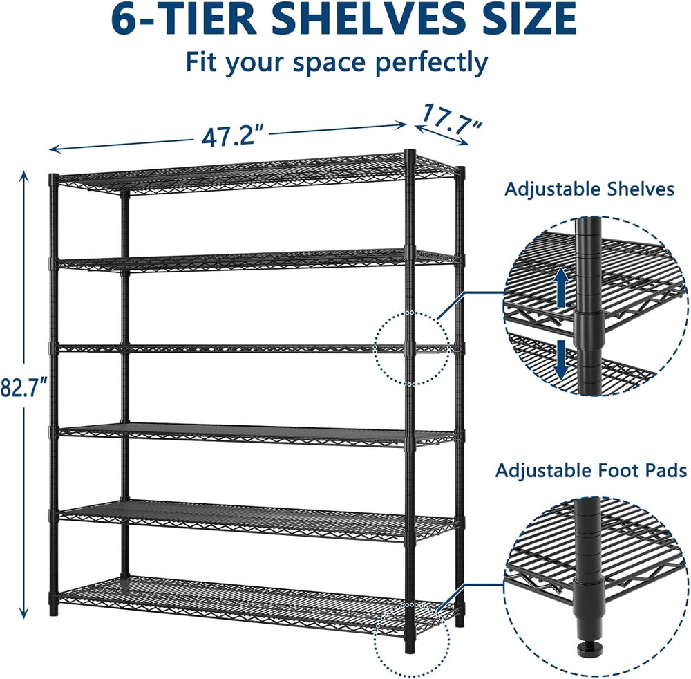 Garvee 6-Tier Wire Shelving 3840LBS Heavy Duty Storage Shelves Garage Rack