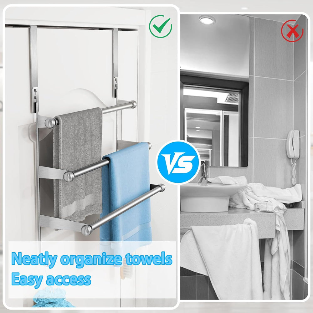 Over The Door Towel Rack,304 Stainless Steel Towel Rack with 2 Hooks, 3 Tier ...