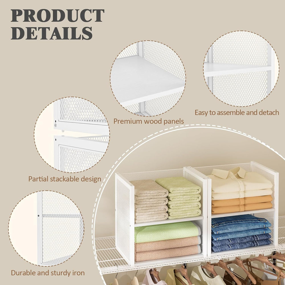 4-Tier Stackable Closet Organizers and Storage Basket, Wire Clothes Shelf Org...