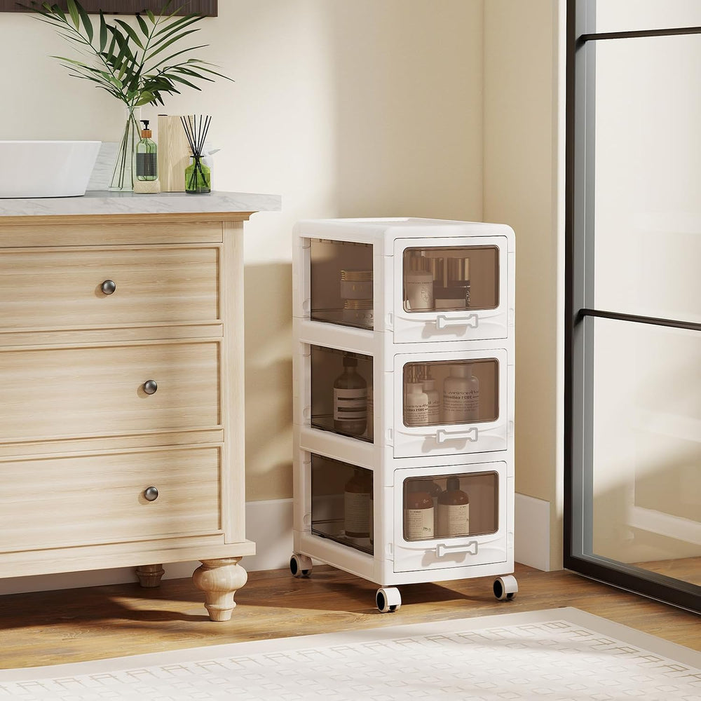 Giantex 3-Tier Rolling Storage Cart, Utility Cart with 3 Drawers & Lockab...