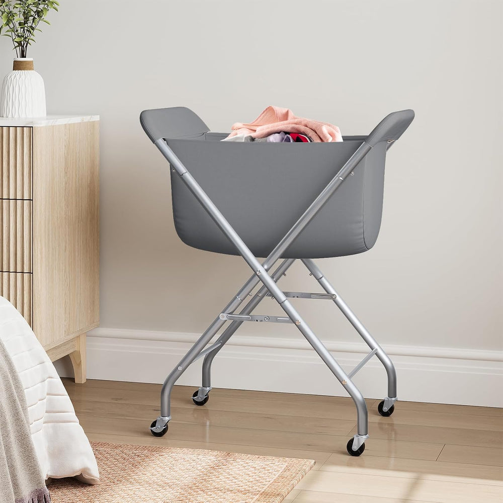 ELYKEN Laundry Basket with Wheels, Collapsible Laundry Hamper, Gray