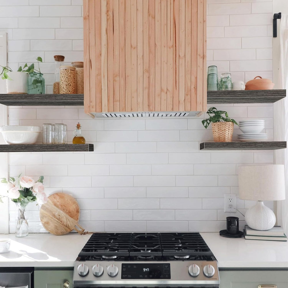 QEEIG Floating Shelves for Wall Small Shelf (Grey, Set of 4, 15.7" x 6.7...