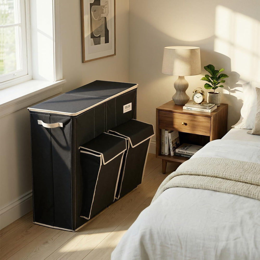 SOLEDI 220L Laundry Hamper 3 Section with Lid and 2 Side Pockets