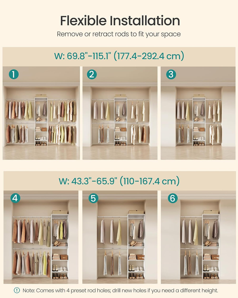 SONGMICS Closet System, Customizable Walk-In Closet Organizer System