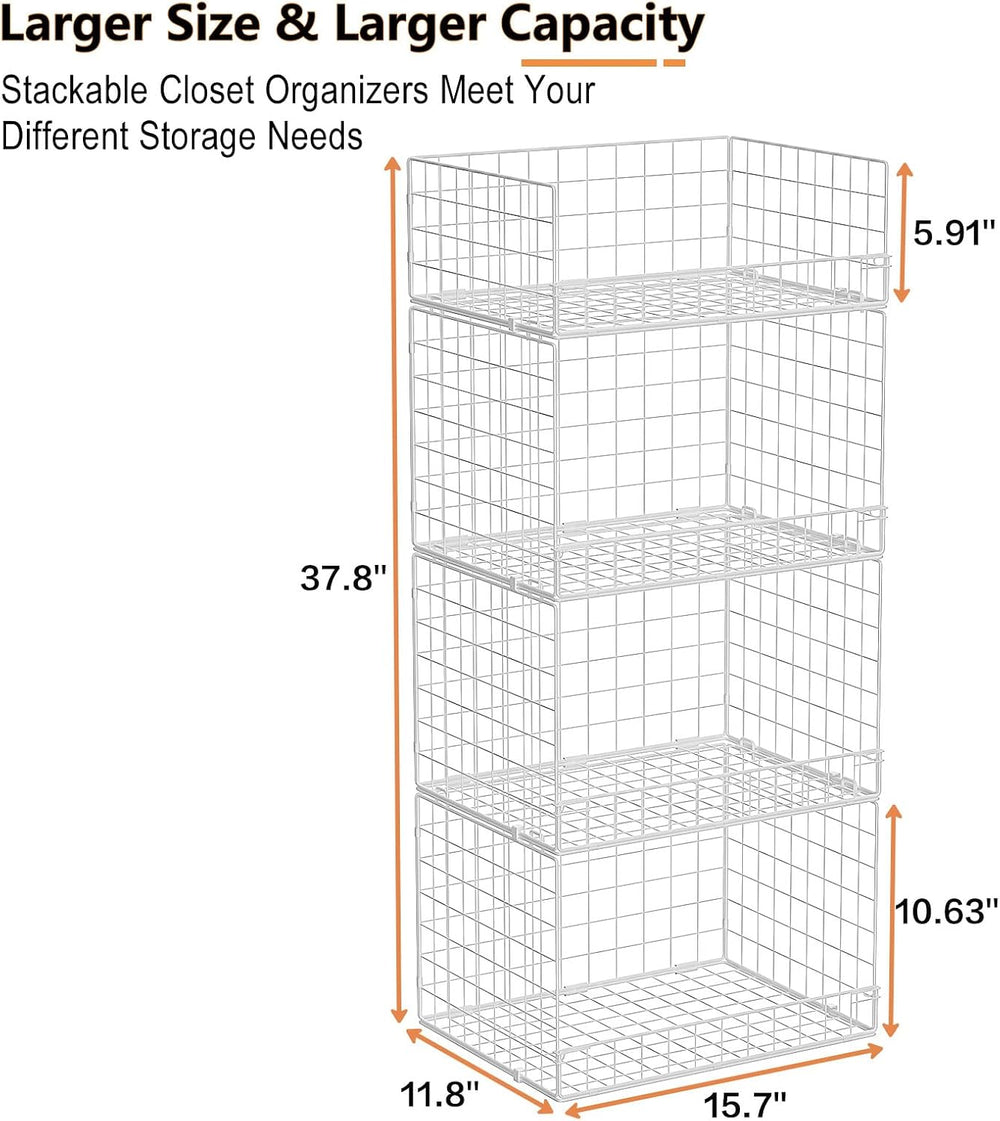 4 Tier Stackable Closet Organizers and Storage Shelves, Foldable Closet Shelf...