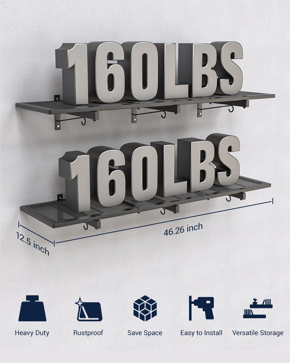 2 Pack Garage Wall Shelving, 46 x 12.5 in Heavy Duty Garage Shelves Wall Moun...