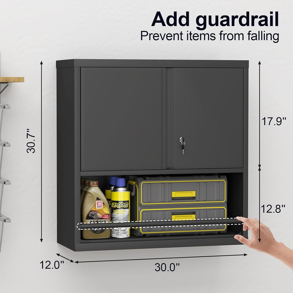 Locking Metal Wall Mounted Garage Storage Cabinet with Doors and Shelves