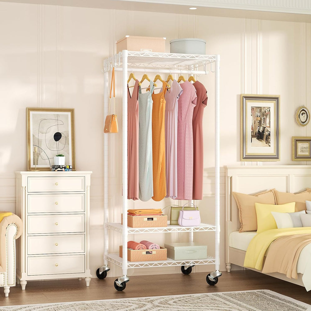 FUTASSI Rolling Clothes Rack, Clothing Racks for Hanging Clothes, White