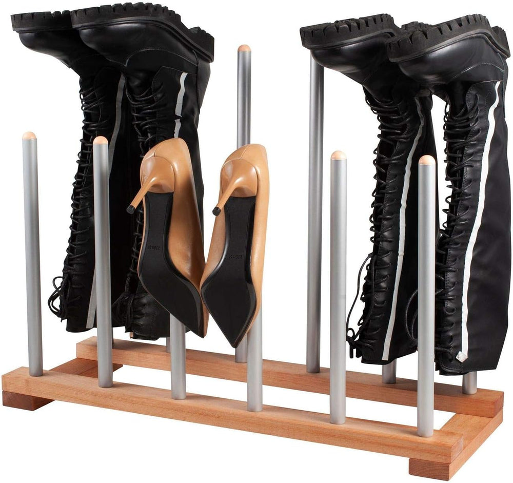 6 Pairs Birch Wood Boot Rack Free Standing Organizer, Easy to Assemble, Woode...