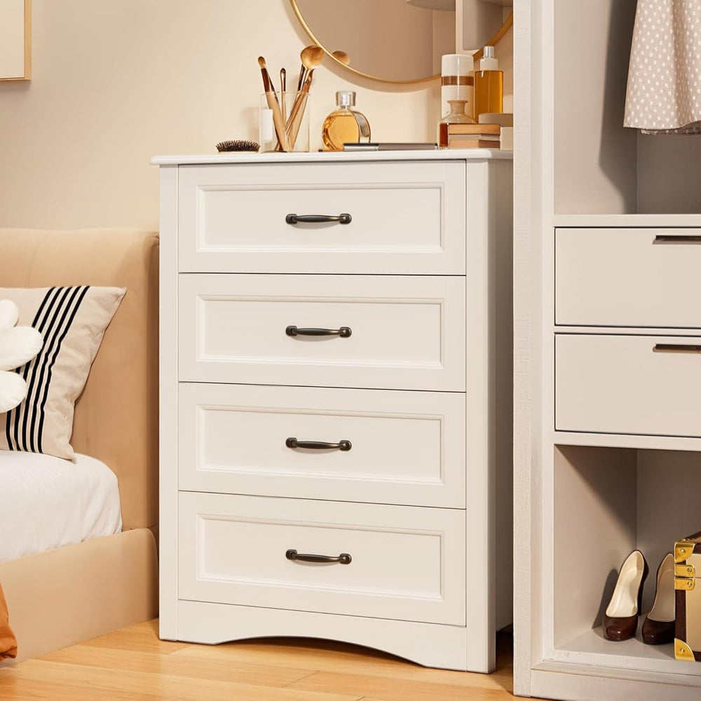 Gizoon 4 Drawer Dresser for Bedroom, Wood Storage Chest, White