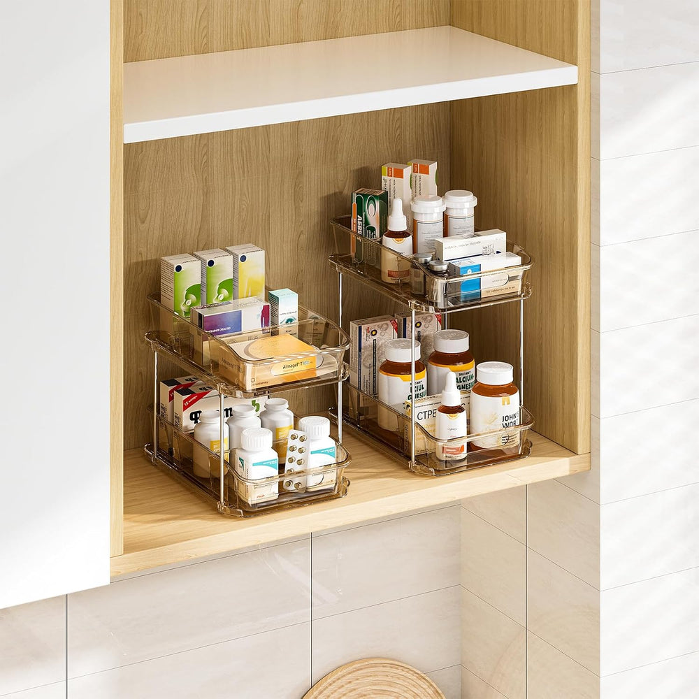 Delamu 2-Tier Under Sink Organizers and Storage, Multi-Purpose Stackable Bath...