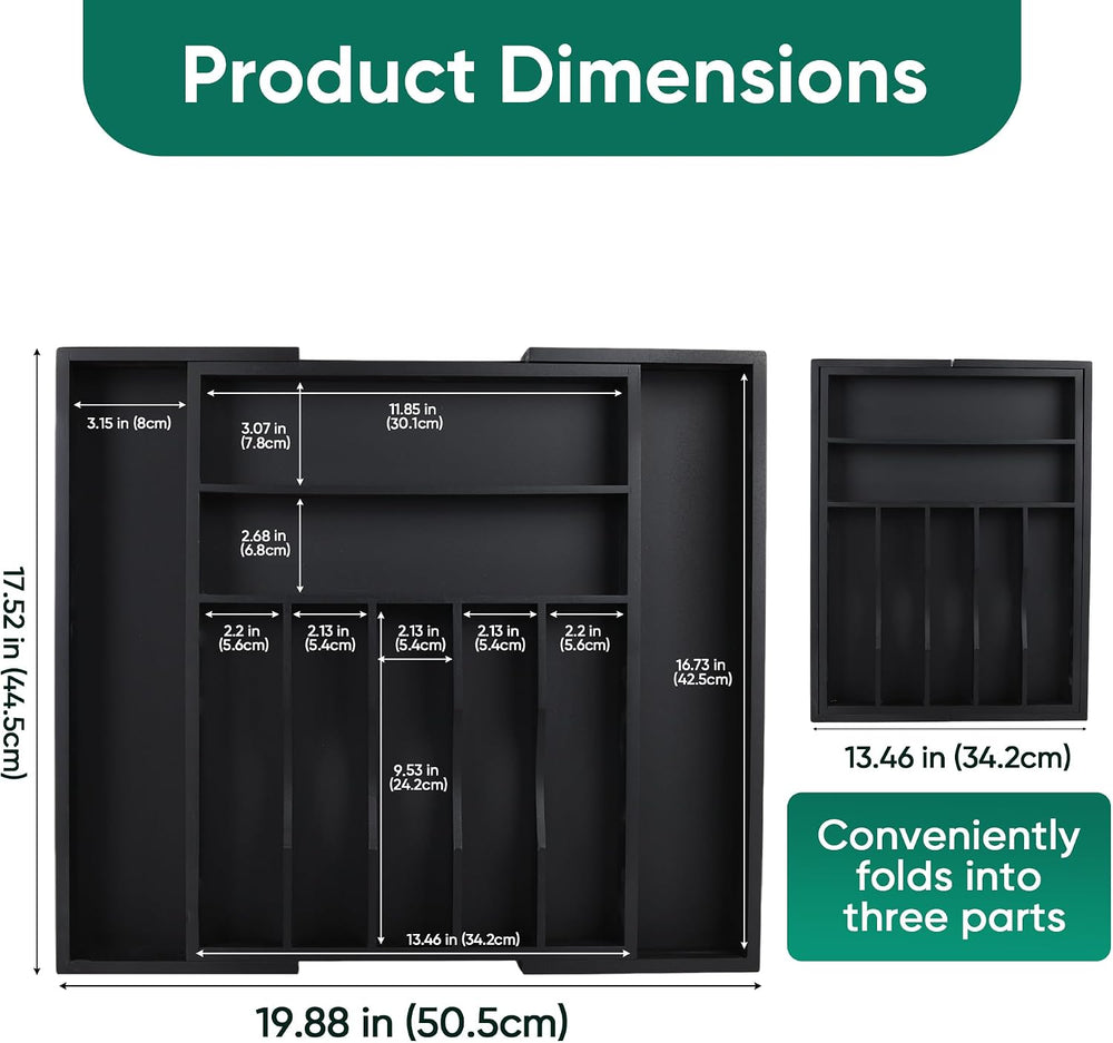 Bamboo Silverware Organizer, Expandable 9-Compartment Drawer Tray