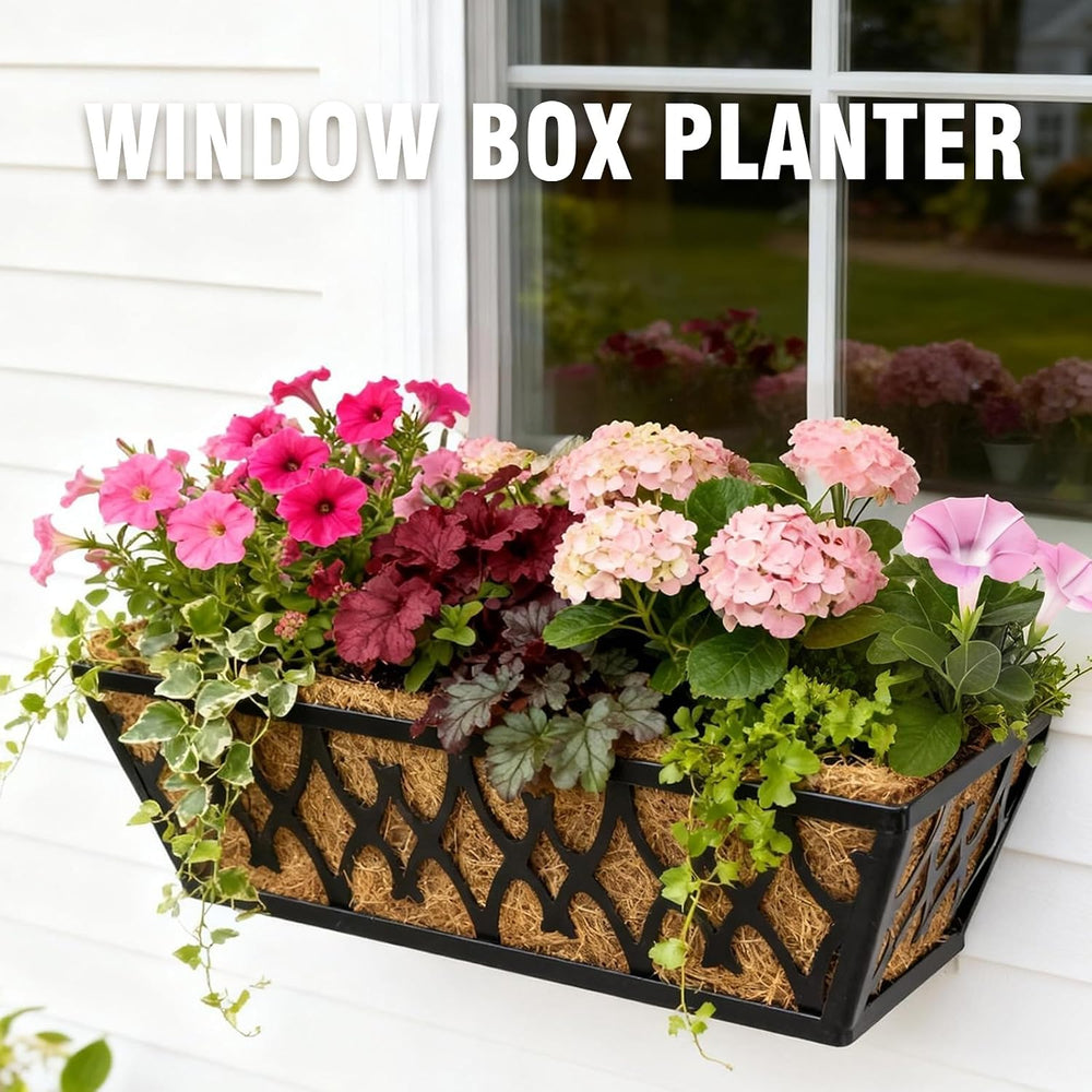 2 Pack 16 Inch Window Boxes Planters Railing Planter Box with Adjustable Brac...