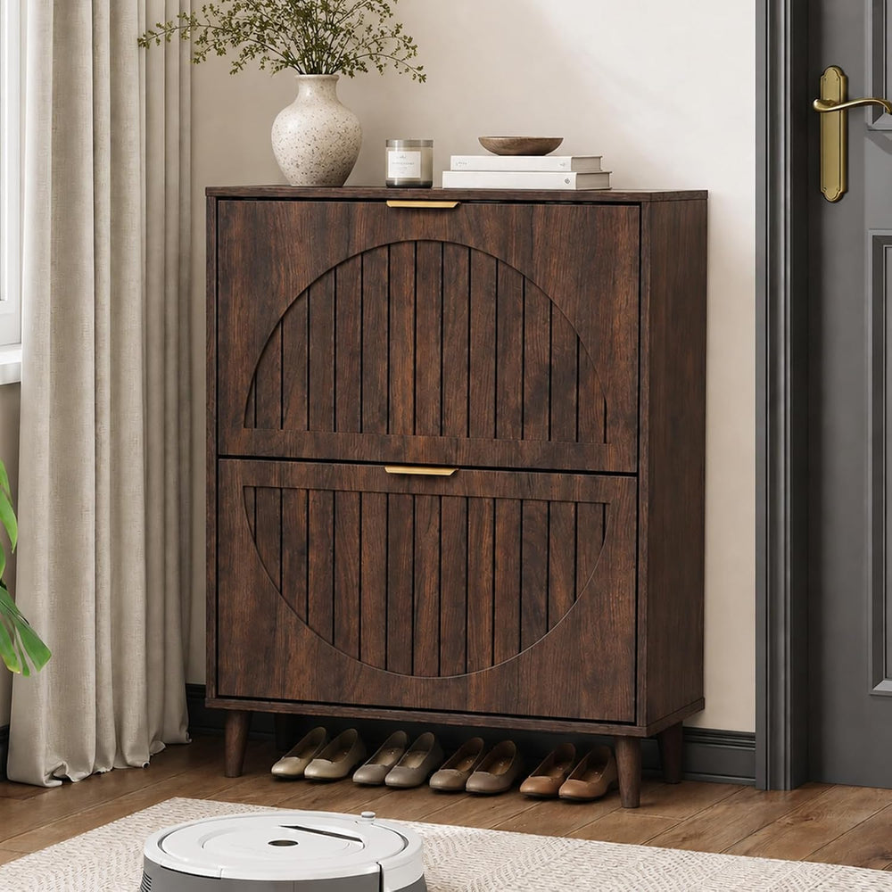 Shoe Storage Cabinet for Entryway, Narrow Slim Shoe Cabinet with 2 Flip Drawe...