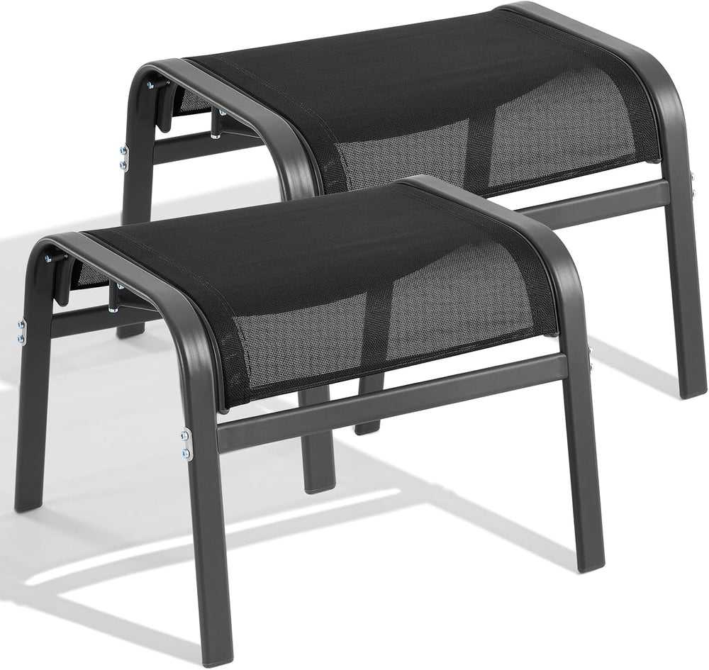 ONBRILL Outdoor Ottoman Set of 2, Oversized Outdoor Foot Rest, Black