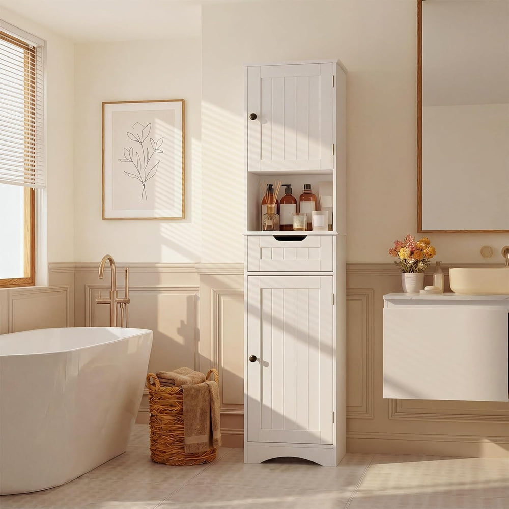 Gizoon 67” H Tall Bathroom Storage Cabinet, Narrow Storage Cabinet, White