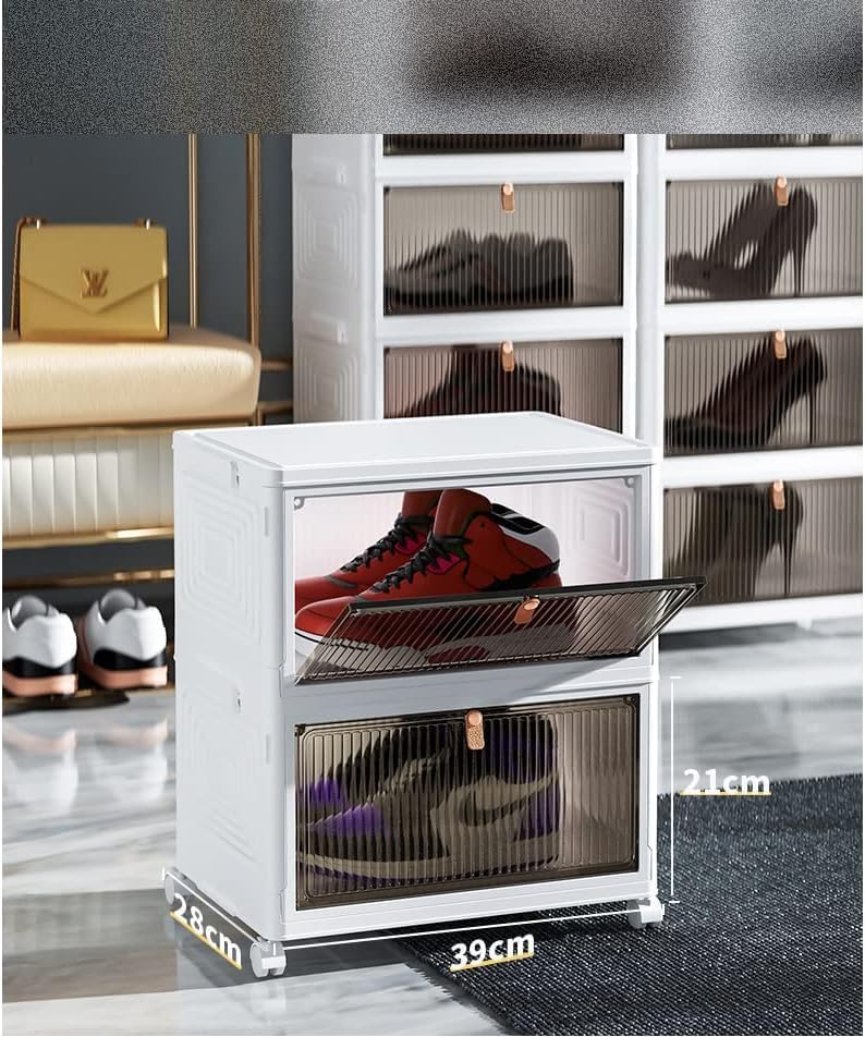HYGRAD BUILT TO SURVIVE Foldable White Plastic Shoe Box Stackable Storage Cab...