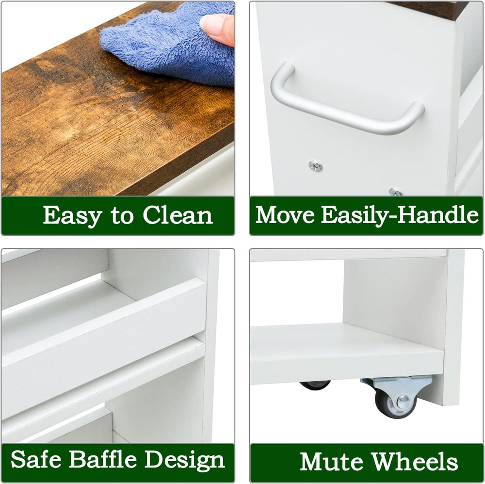 TEAMIX Slim Rolling Storage Cart, Wood 4-Tier Narrow Kitchen/Laundry Cart