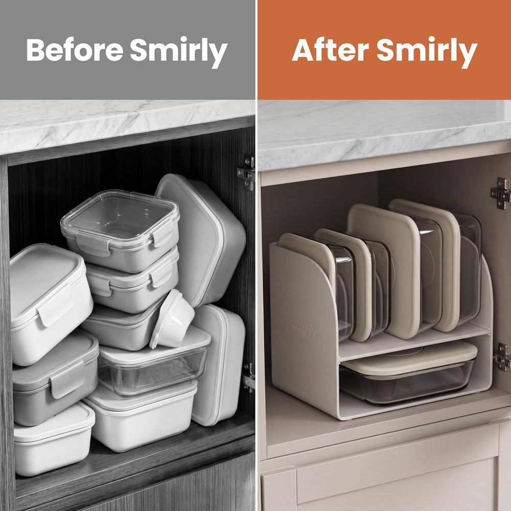 SMIRLY Glass Food Storage Containers with Lids & Organizer, 5-Pack, Cream