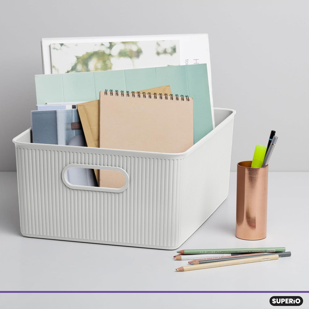 Decorative Plastic Basket Lidded Home Storage Bins Organizer Baskets, Large W...