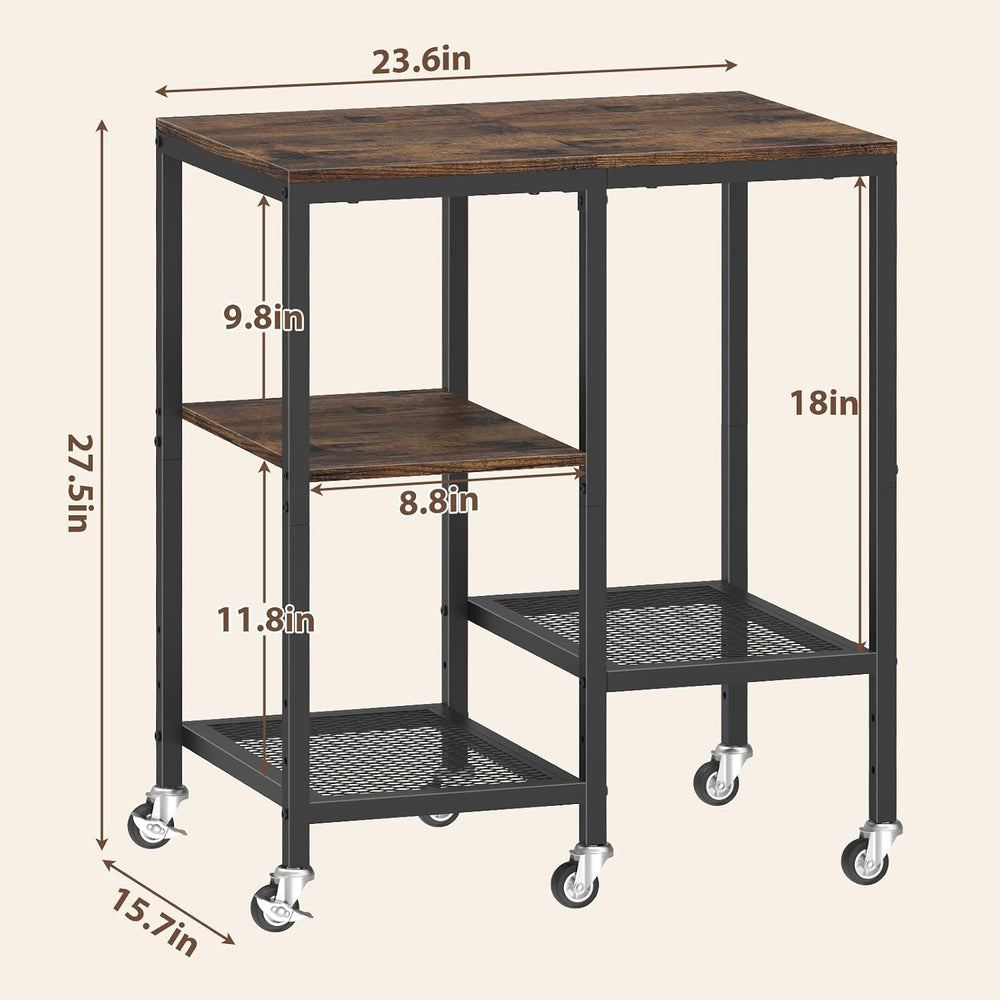 OGEMXU Rolling Kitchen Microwave Cart,4 Tier Microwave Stand,Brown